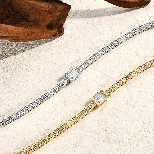 Asscher 8*6mm D VVS1 Full Moissanite Tennis Bracelet For Women Man 925 Sterling Silver Gold Plated Wedding Jewelry Gift