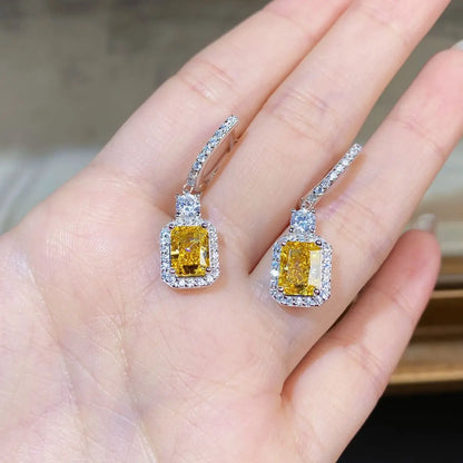 Luxury white gold solid platinum PT950 Women's Yellow Diamond Earrings Luxury Full Diamond 2 karat Ice Flower Cut Earrings