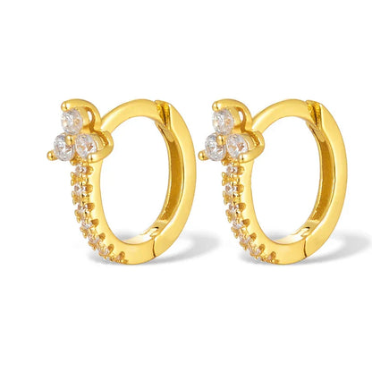 925 Sterling Silver Romantic Color Zircon Three-petal Flower Stud Earrings for Women Fashion Huggies Piercing Jewelry
