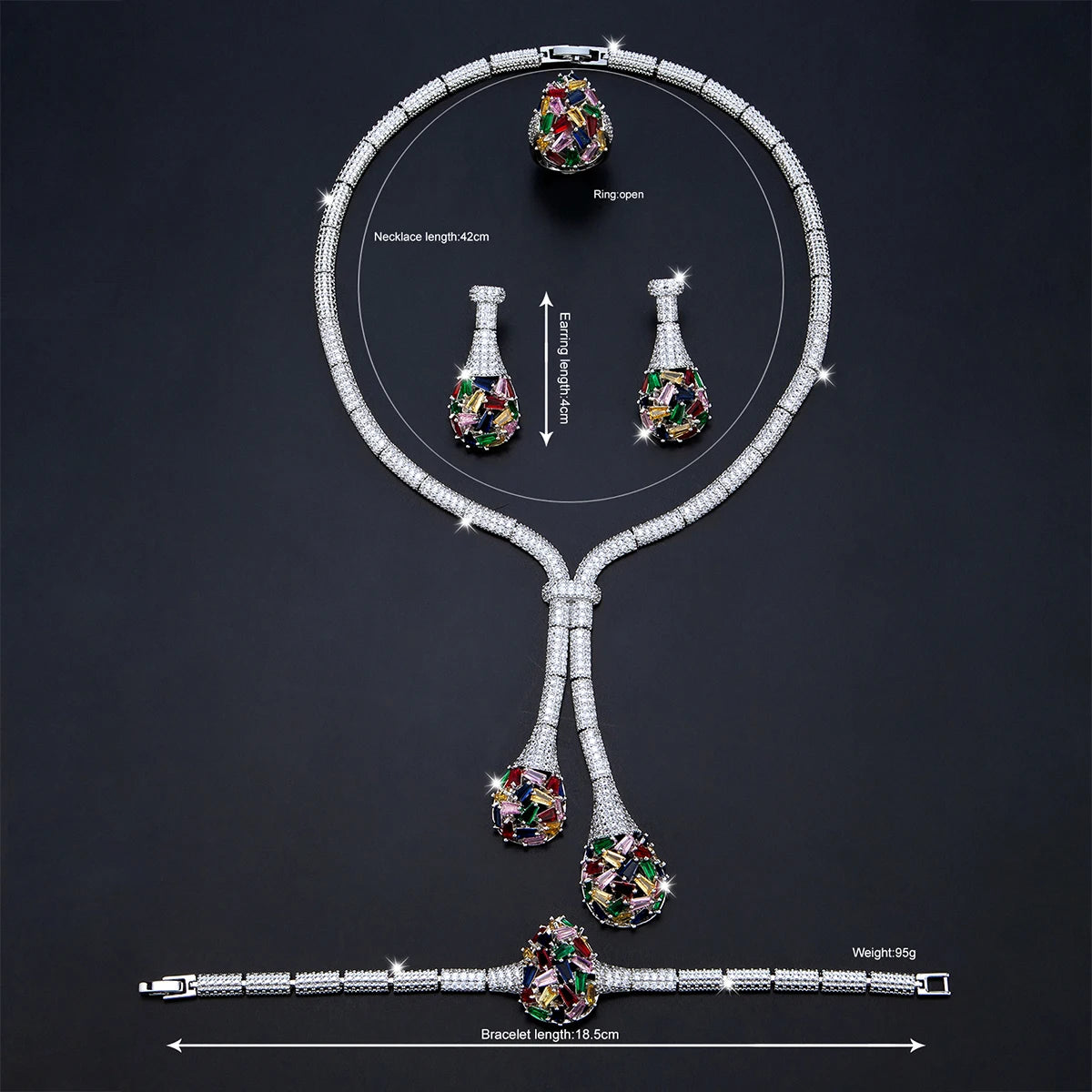Luxury Bridal Jewelry Set Nigeria Design Cubic Zirconia Large Necklace Earrings Women's Wedding Accessory