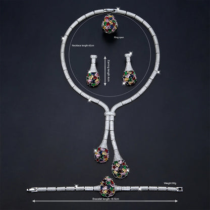 Luxury Bridal Jewelry Set Nigeria Design Cubic Zirconia Large Necklace Earrings Women's Wedding Accessory