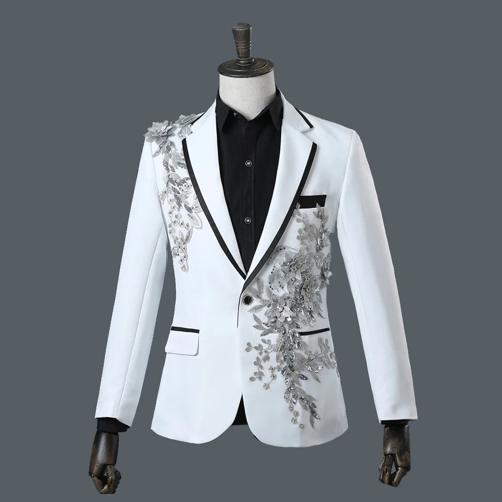 Stylish Stage Performance Men's Singer Nightclub Barbecue Suit Floral Embroidery Three-dimensional Double-sided Jacket