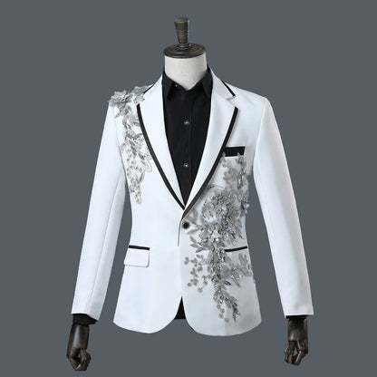 Stylish Stage Performance Men's Singer Nightclub Barbecue Suit Floral Embroidery Three-dimensional Double-sided Jacket