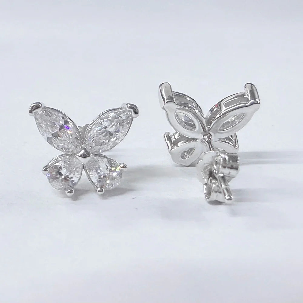 Butterfly Moissanite Stud Earrings for Women  925 Sterling Silver 0.3CT Pear/Marquise Cut Diamond Ear StudsCertified Certificate