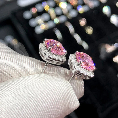 Ne'w Bright White/Yellow/Pink CZ Stud Earrings for Women Fashion Contracted Jewelry High Quality Wedding Engagement