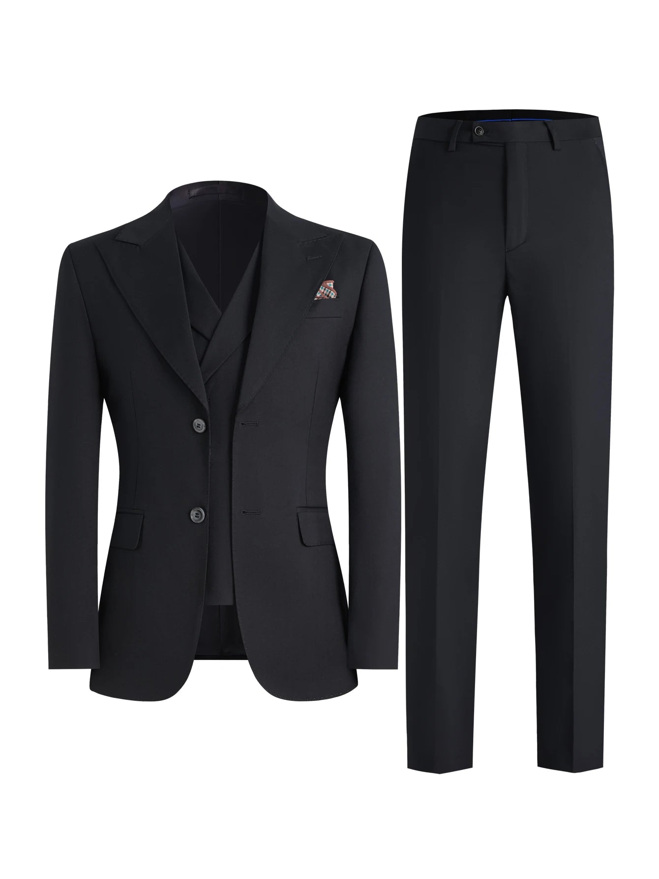 Men's 3-Piece Solid Suit Set Peak Lapel Blazer Jacket Vest Pants for Wedding Business Prom Tuxedo