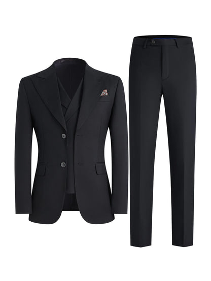 Men's 3-Piece Solid Suit Set Peak Lapel Blazer Jacket Vest Pants for Wedding Business Prom Tuxedo