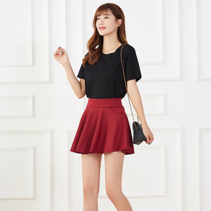 Summer Women Basic Skirt Function Pocket Skirts Lined Shorts Female Style Dancer Uniform Mini Elastic Pleated Skirt Plus Size