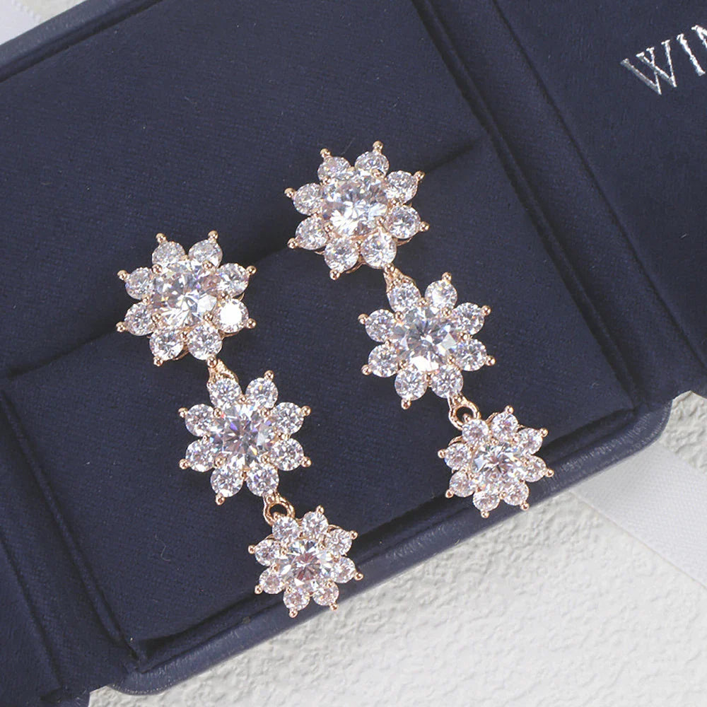 Full Moissanite Drop Earrings for Women Bridal Sun Flower Lab Diamond Stud Earring 925 Sterling Silver Plated Gold Fine Jewelry
