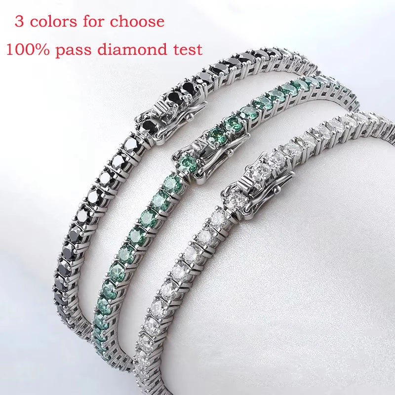 3/4/5mm Pass Diamond Test Moissanite Tennis Bracelets for Women Men Original 925 Sterling Silver Bangles with Certificate