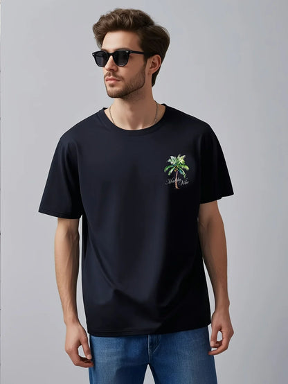 Unique Malibu California Palm Tree Vibe Print on Breathable Comfortable 100% Cotton Mens T shirt Great for Summer Hangouts