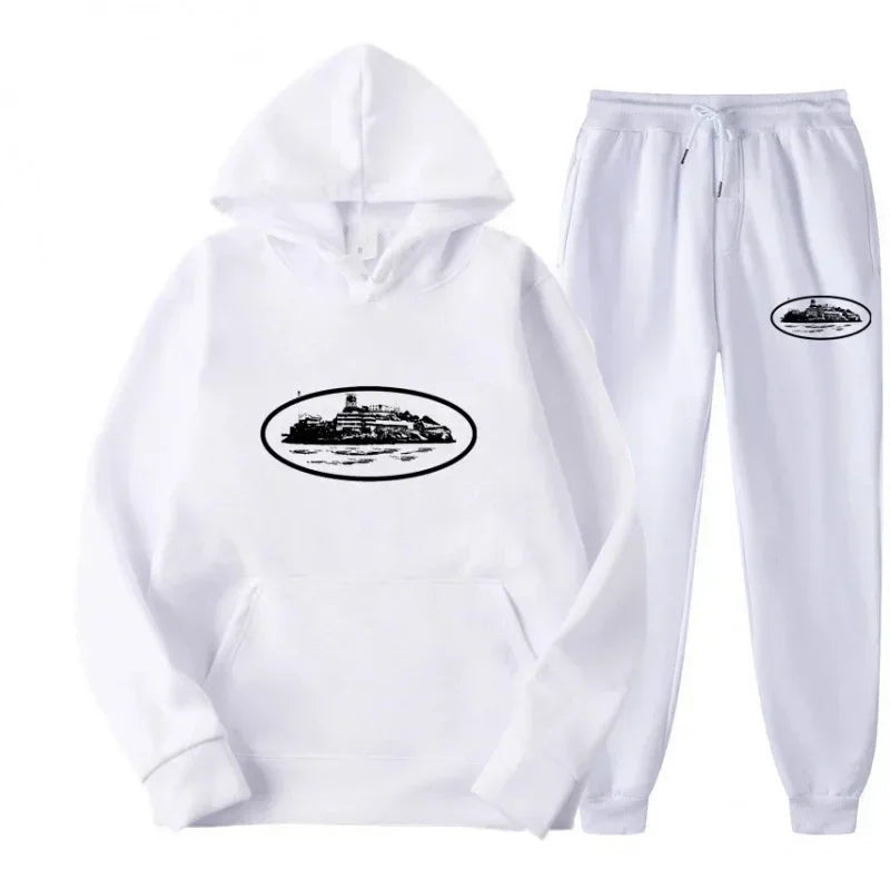 Loose Unisex Fleece-lined Printed Sweatshirt Hoodie Set Devil Prisoner Pattern New Female Casual Comfortable T