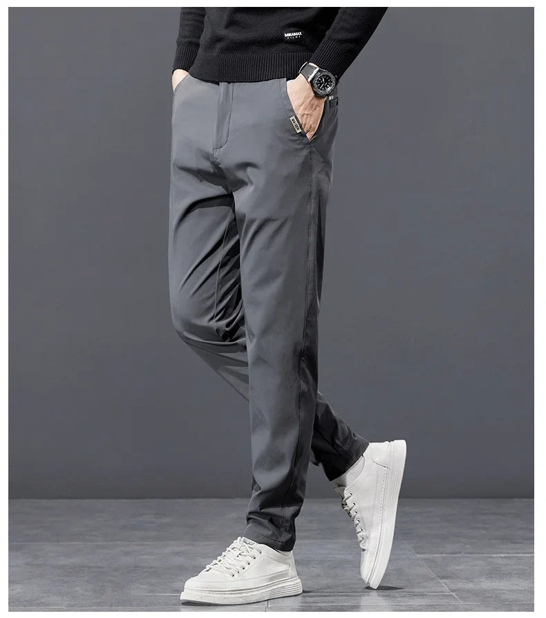 Spring Autumn Men's Golf Casual Pants Solid Color Elastic Waist Design Business Trousers Straight Stretch Korean New Male Pants