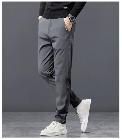 Spring Autumn Men's Golf Casual Pants Solid Color Elastic Waist Design Business Trousers Straight Stretch Korean New Male Pants