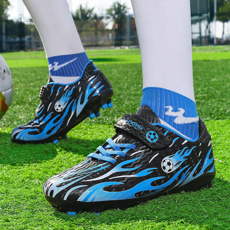 Children’s Soccer Shoes Grass Non-Slip Football Ankle Support Boots Outdoor Cleats Shoes Boys TF/FG Turf Futsal Training Shoes