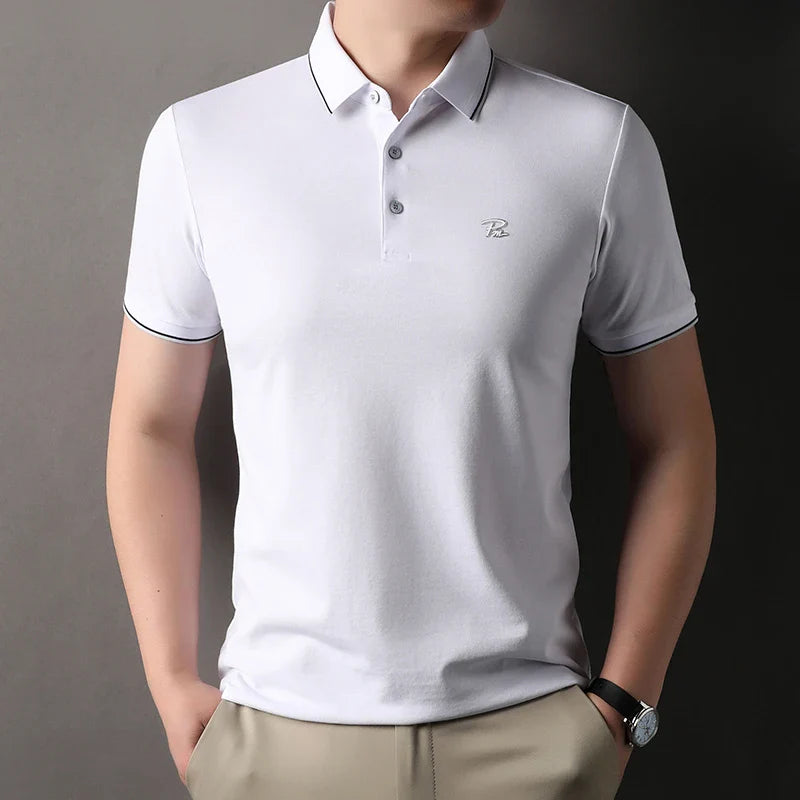 Men's Embroidered Short Sleeved Cotton Polo Shirt High End Brand Lapel T-Shirt Simple Casual Summer Breathable Top Men's Wear