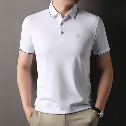 Men's Embroidered Short Sleeved Cotton Polo Shirt High End Brand Lapel T-Shirt Simple Casual Summer Breathable Top Men's Wear