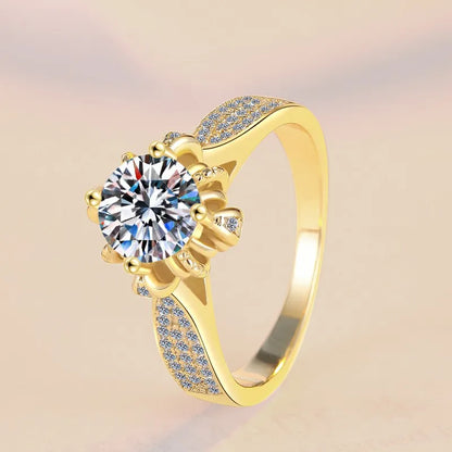 High-end women's jewelry 9999 24K real gold women's ring moissanite ring 1 carat rose fountain crown finger