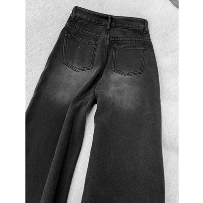 Jeans For Woman Y2k Clothes Black Gray Korean Loose Straight Denim Pants High Waist Wide Leg Trousers Autumn Vintage Style