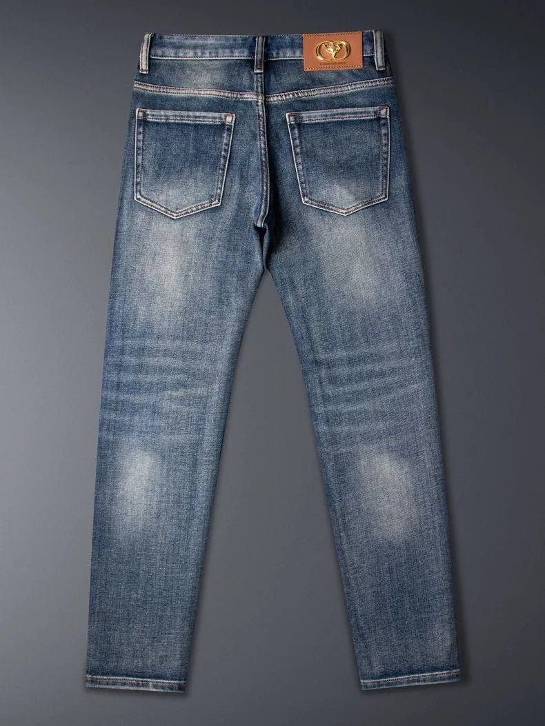 Calça Jeans Masculina Reta Vintage Americana Estampada Tendência Primavera Outono Nova Moda Calça Jeans Stretch Esportiva Casual 28-36