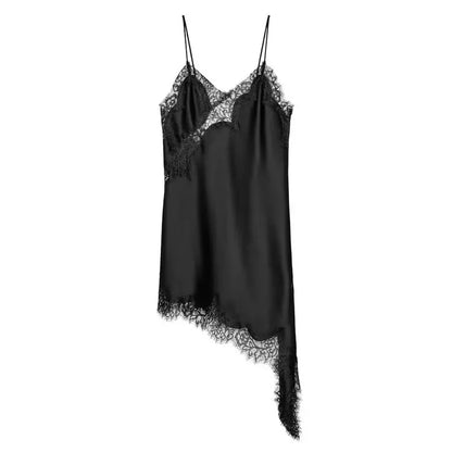 Soft Womens Satin Lace Trim Asymmetrical Top Y2k Irregular Hem Tanks Vest Top V Neck Coquette Going Out Camis Tops Streetwear