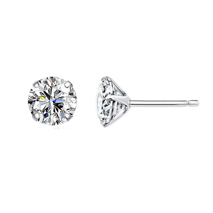 CZ Stud Earrings 925 Sterling Silver Platinum Plated Round Cubic Zirconia Hypoallergenic Barbell Earrings 4-7mm