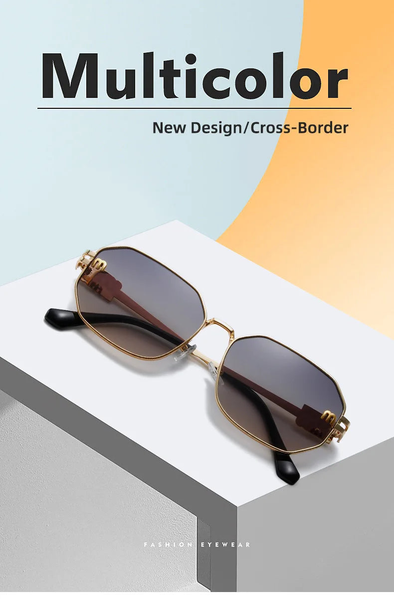 High Quality Rectangle Sunglasses Fashion Brand Designer Vintage Glasses Metal Frame Eyewear UV400 Gafas De Sol Mujer 308393
