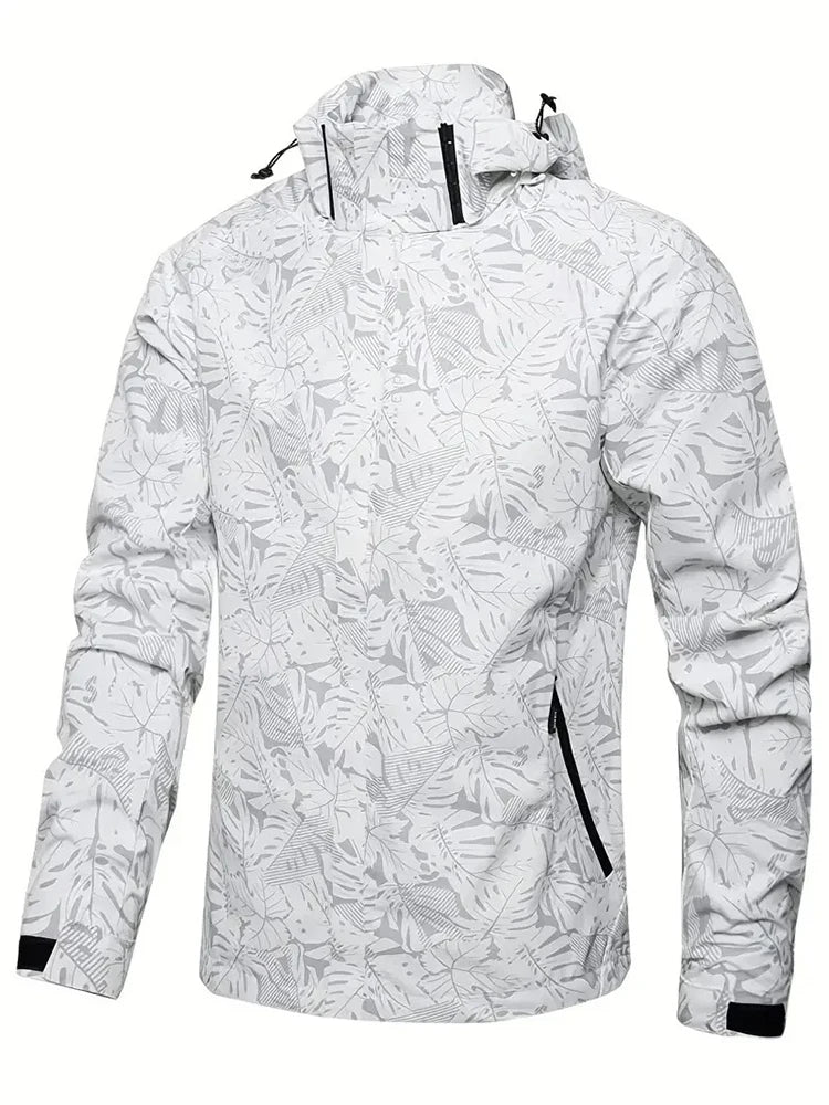 Men's Casual Waterproof Windbreaker Jacket Full Zip Up Hooded Shell Outdoor Hiking Coat For Autumn Plus Size