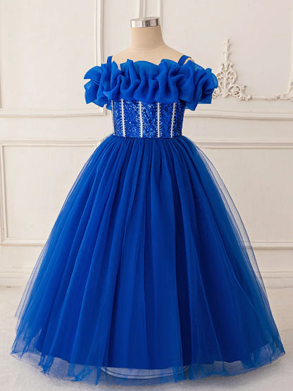 Vestido de Festa de Lantejoulas de Verão para Meninas Madrinhas Elegante Vestido de Baile Princesa para Casamento Vestido de Aniversário de Menina Roupa Infantil para Cerimônia de Formatura