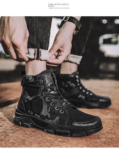 Military Boots for Men Autumn High Top Camouflage Desert Casual Flats Mens Boot Breathable Non Slip Work Shoes Zapatillas Hombre