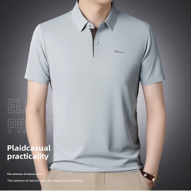 2025 High-end Brand Men's Short Sleeved Polo Shirt Summer Fashion D-letter Casual Business Ice Silk Cool T-shirt