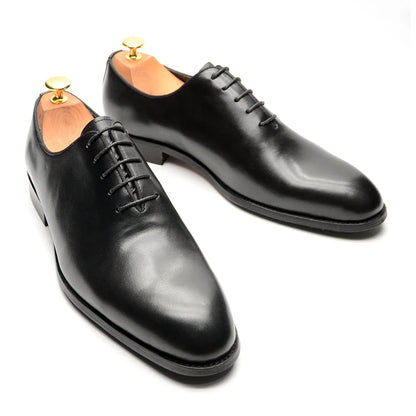 Brand Designer Whole Cut Oxford Dress Shoes Men Genuine Leather Handmade Lace Up Plain Toe Business Office Formal Wedding Shoe