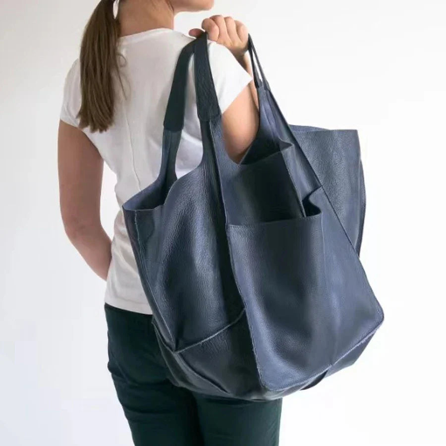 Fashionable and minimalist large bag with soft leather and large capacity shopping bag for women, one shoulder hand-held large b
