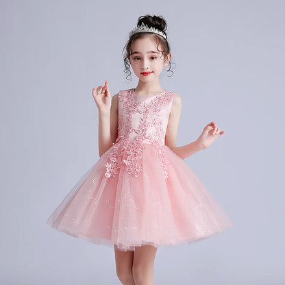 Summer Children Girls Sundress Young Teenagers Girls Sleeveless Princess Evening Dress 3-12Y Kids Girls Puffy Tulle Dress