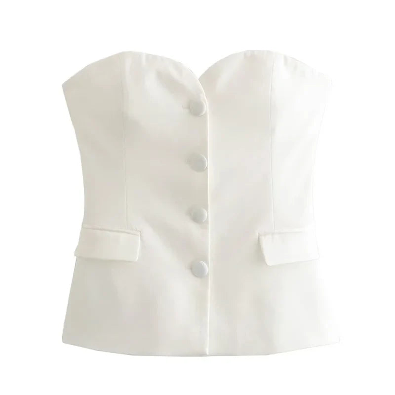 2025 Women Crop Corset Top Summer Tanks & Camis White Black Tank Top Button Off Shoulder Sleeveless Tube Top Fashion Vests