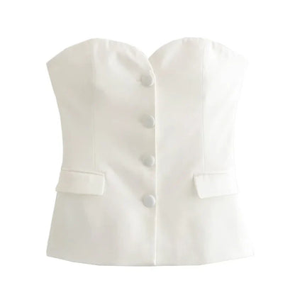 2025 Women Crop Corset Top Summer Tanks & Camis White Black Tank Top Button Off Shoulder Sleeveless Tube Top Fashion Vests
