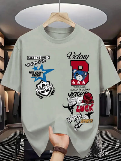 New Men's Summer Personalized Letter Graffiti Printed Comfortable and Breathable Round Neck T-shirt Outdoor Street Top