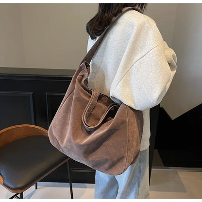 Large Capacity Velvet 2024 Hot Selling Tote Bag Zipper Solid Color Popular Fashion Handbag Soft Simple Commuting Shoulder Bag
