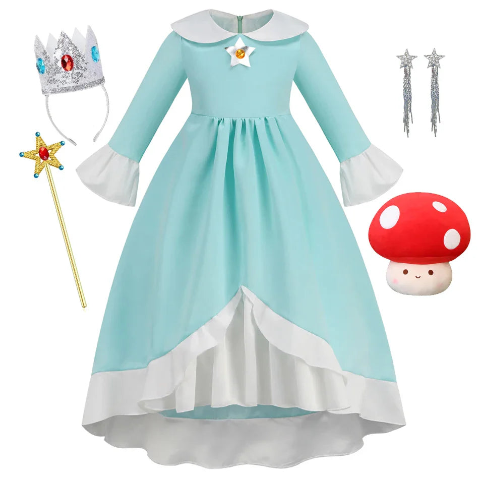 Rosalina Galaxy Princess Dress with Glowing Light Girls Game Role Play Princess Costume Halloween Rosalina Kids LED Light 10T