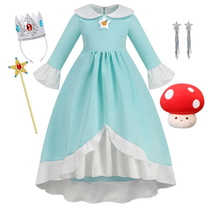 Rosalina Galaxy Princess Dress with Glowing Light Girls Game Role Play Princess Costume Halloween Rosalina Kids LED Light 10T