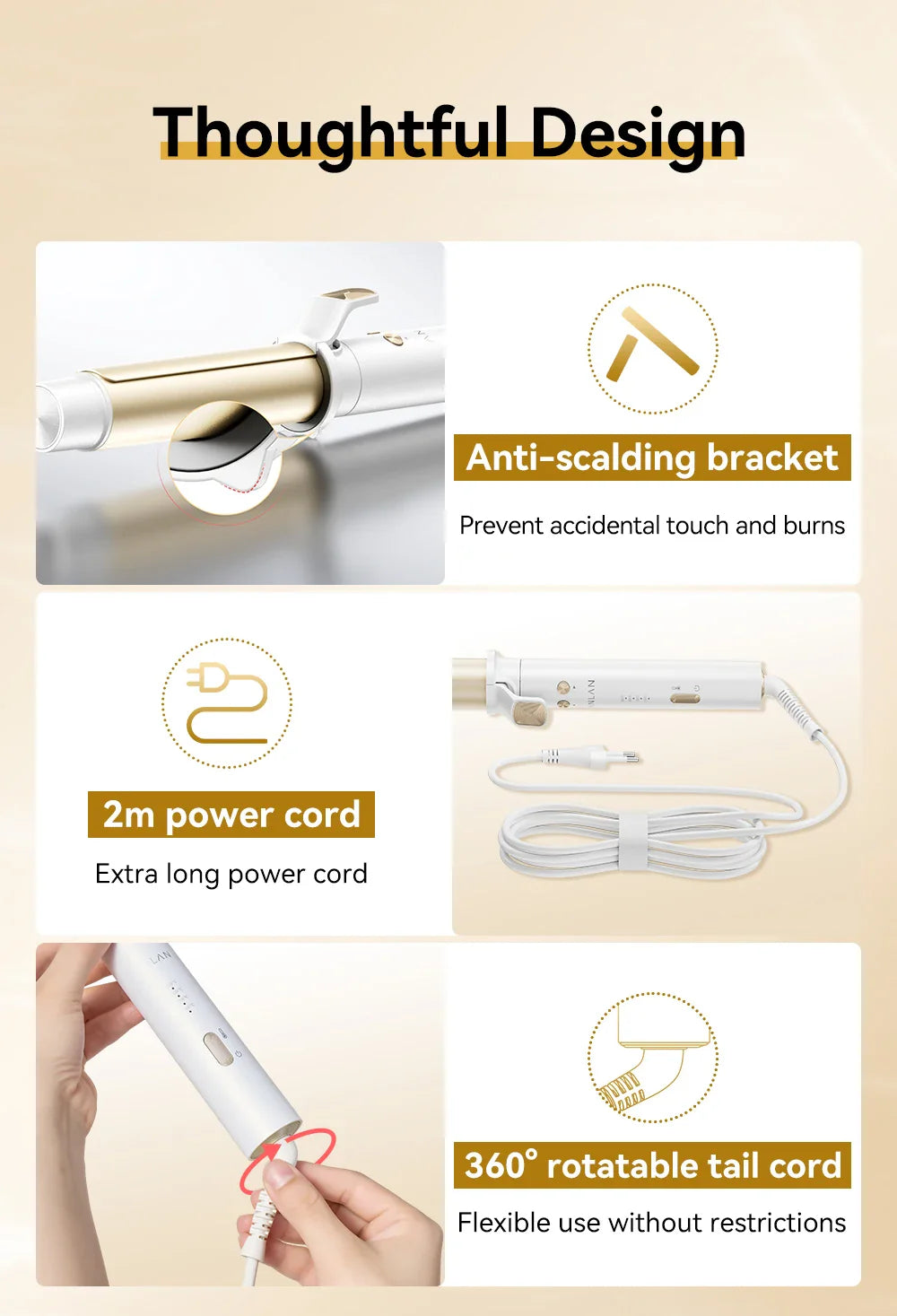 Automatic Curling Iron 30s Fast Heating Smart Temperature Control Ceramic Coating Long Lasting Curls Rotary Hair Curler