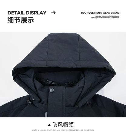 Business Men Thick Winter Big Hood Collar Warm Parka Waterproof Windproof NEW -40 Degrees Top Quality White Duck Down Jacket Men