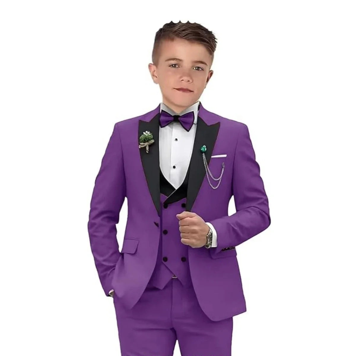24h Ship Boy's Formal 4-piece Suit Set Including Blazer Vest Pants Bow-tie Smart Kids Tuxedo Suits Dress Wedding Ring Bearer