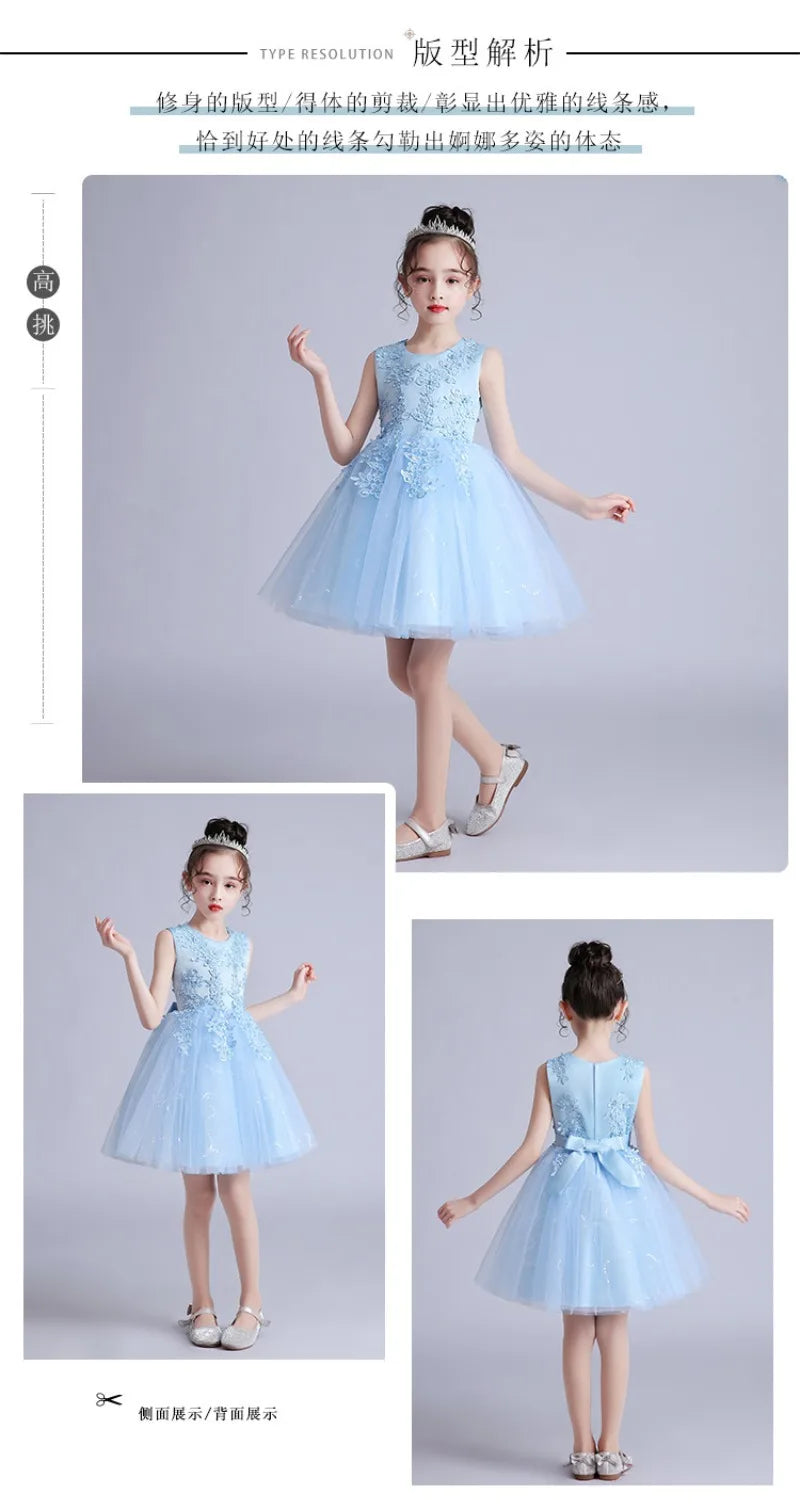 Summer Children Girls Sundress Young Teenagers Girls Sleeveless Princess Evening Dress 3-12Y Kids Girls Puffy Tulle Dress