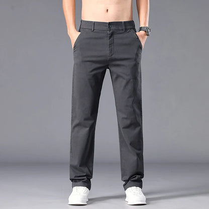 New Casual Pants Men Straight Fit Stretch Autumn Chino Trousers Male Formal Work Business Dress Khaki Fashion Spring Pants
