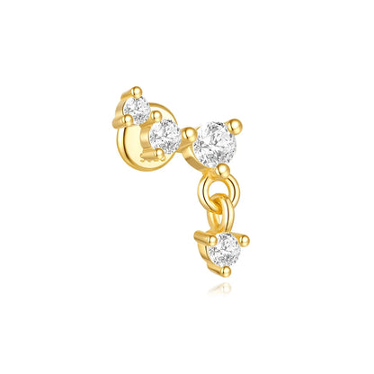 1PC Four Pointed Star Moon Tassel Lotus Cartilage Spiral Puncture 925 Sterling Silver Stud Earring For Women Ins Earring