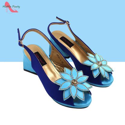 Design Italian Women Shoes and Bag Set in Green Color High Quality Comfortable Heels with Appliques for Wedding