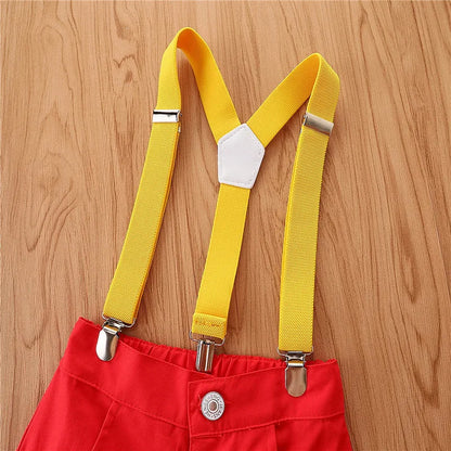 1-5years Toddler Boys Gentleman Suits Summer Short Sleeve Bowtie Lapel Shirt + Bib Shorts Set Kids Boys Summer Casual Sets