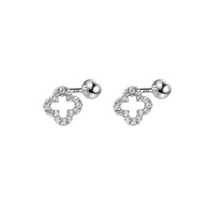 925 Sterling Silver Romantic Full Zircon Flower Screw Bead Stud Earrings for Women Fashion Sweet Party Piercing Jewelry