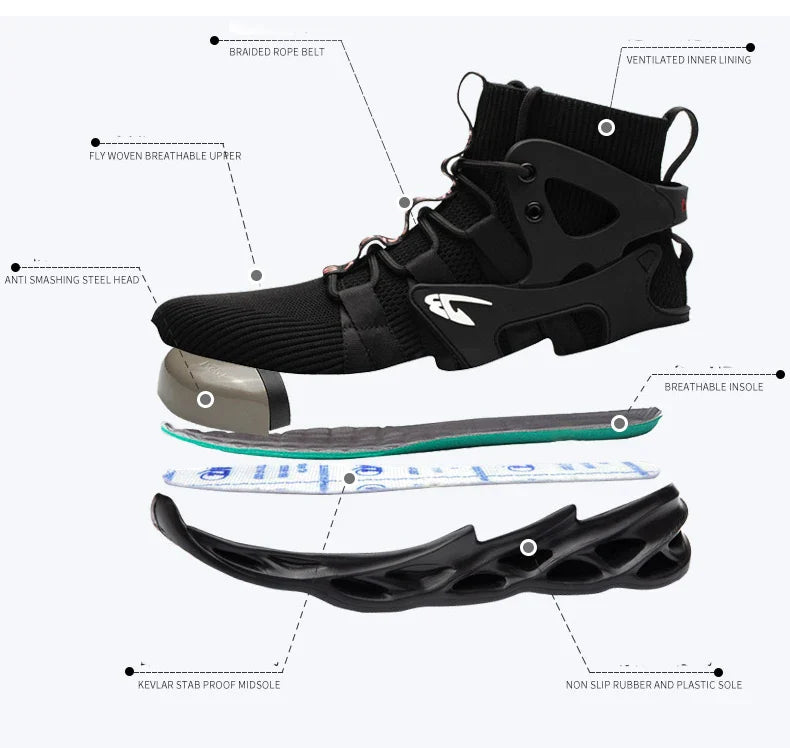 New Breathable Men Boots Anti-smash Work Sneakers Safety Shoes With Steel Toe Cap Indestructible Work Boots Hiking Shoes